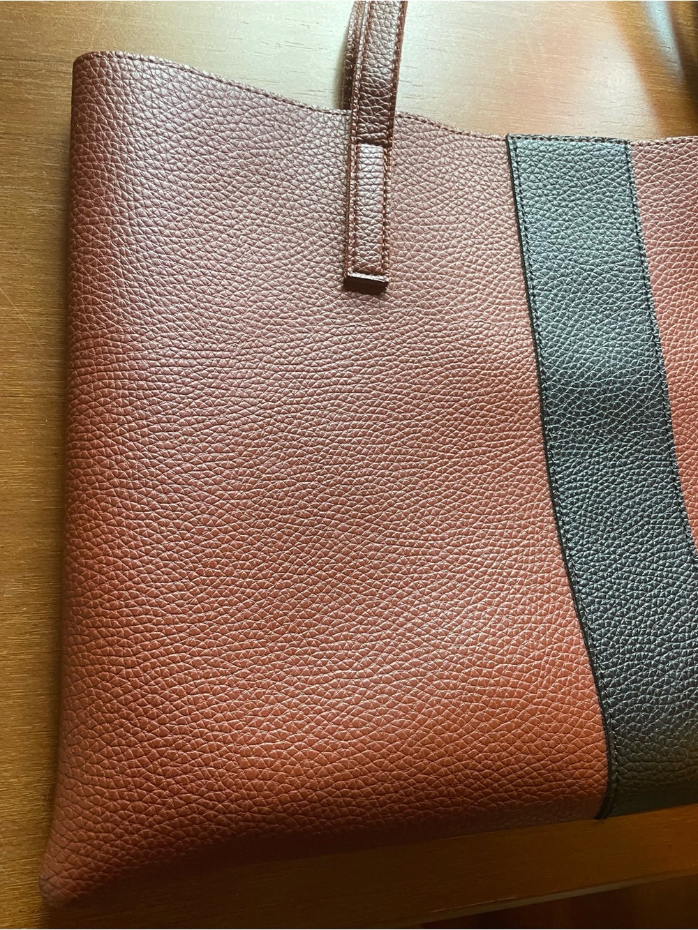 VINCE CAMUTO Luck Brown w/ Black Stripe Vegan Leather Tote Bag - Picture 2 of 10